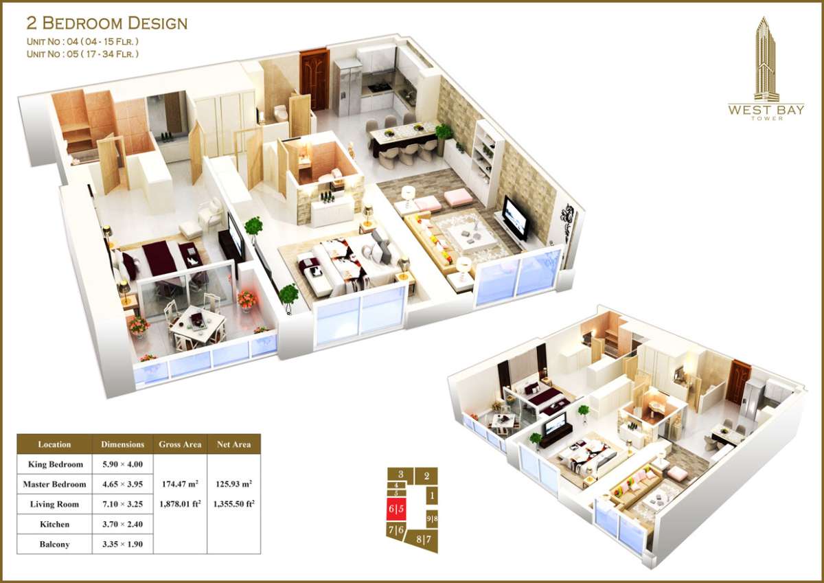 2 Bedroom Unit 04, 05, Size 1878 sq ft